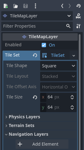 在 TileSet 资源检查器（TileMapLayer 节点内）中创建导航层