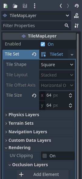 在 TileSet 资源检查器（TileMapLayer 节点内）中创建遮挡层